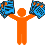 orange stick figure graphic holding up papers in both hands